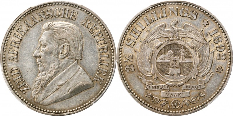 SOUTH AFRICA. 2-1/2 Shillings, 1892. PCGS AU-55 Gold Shield.
KM-7. From the fir...