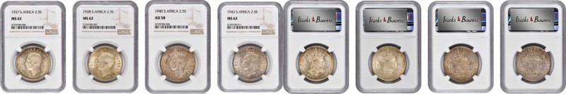 SOUTH AFRICA. Quartet of 2-1/2 Shillings (4 Pieces), 1937-1943. Pretoria Mint. A...