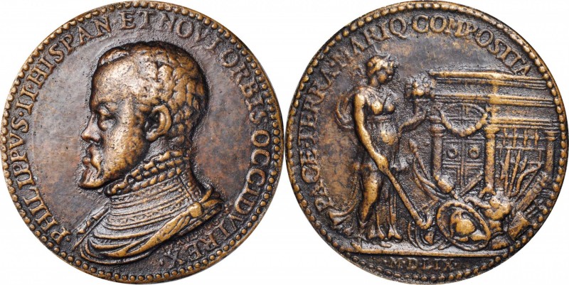 Undated (ca. 1625) Philip II/Treaty of Cateau-Cambresis Medal. Cast Bronze. Afte...