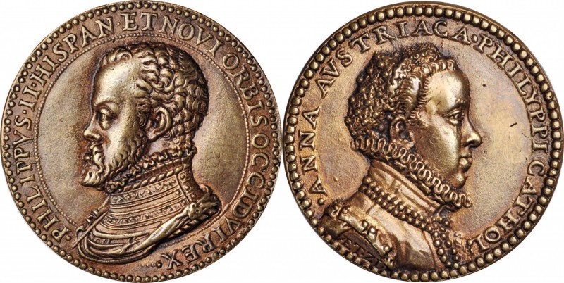 Undated (1675) Marriage of Philip II & Anna of Austria Medal. Cast Bronze. After...