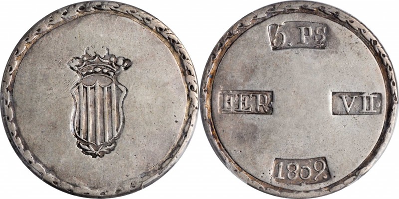 SPAIN. 5 Pesetas, 1809. Tarragona (Cataluna) Mint. Ferdinand VII. PCGS EF-40 Gol...