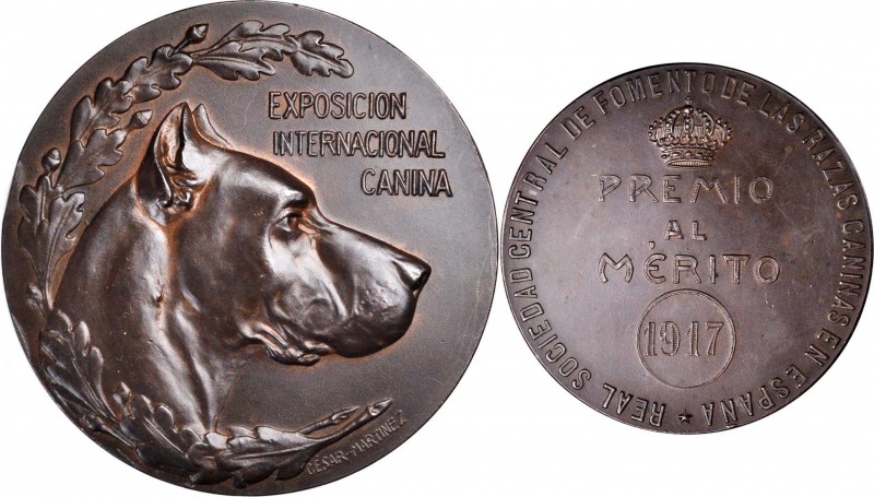 SPAIN. Royal Canine Society Bronze Award Medal, 1917. CHOICE UNCIRCULATED.
Diam...