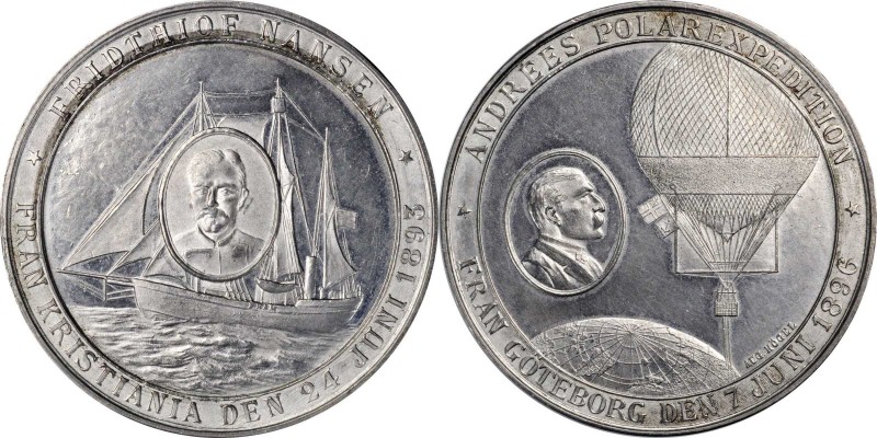 SWEDEN. Scandinavian Polar Expeditions White Metal Medal, 1897. CHOICE UNCIRCULA...