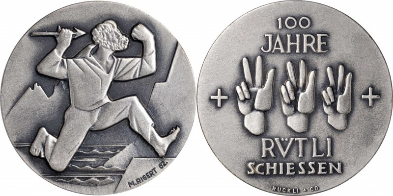 SWITZERLAND. Lucerne. Rütlischiesse Centennial Silvered Bronze Medal, 1962.
Dia...