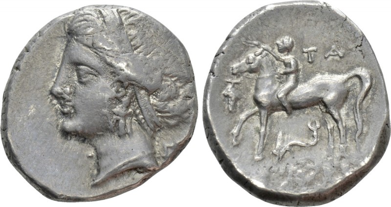 CALABRIA. Tarentum. Nomos or Didrachm (Circa 281-272 BC). 

Obv: Head of nymph...