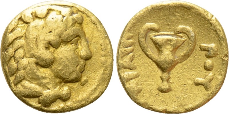 KINGS OF MACEDON. Philip II (359-336 BC). GOLD 1/8 Stater. Pella. 

Obv: Head ...