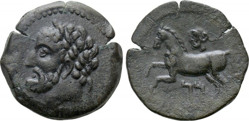 KINGS OF NUMIDIA. Massinissa or Micipsa (200-150 BC). Ae. Cirta. 

Obv: Laurea...