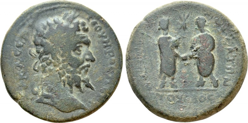 CILICIA. Mopsus. Septimius Severus with Caracalla and Geta (193-211). Ae. Dated ...