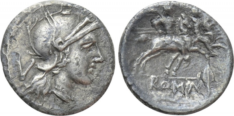 ANONYMOUS. Quinarius (211-210 BC). Mint in Southeastern Italy. 

Obv: Helmeted...