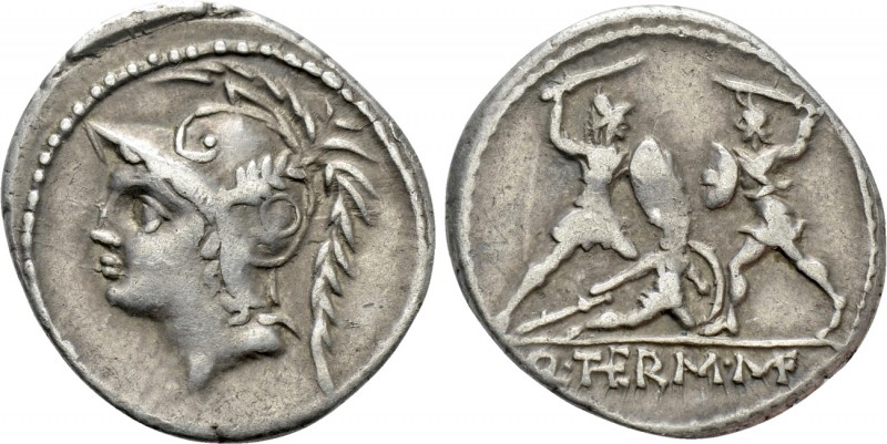 Q. THERMUS M. F. Denarius (103 BC). Rome. 

Obv: Head of Mars left, wearing cr...
