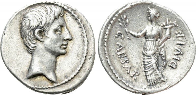 OCTAVIAN. Denarius (32-31 BC). Uncertain Italian mint, possibly Rome.

Obv: Ba...