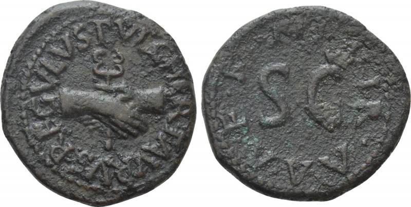 AUGUSTUS (27 BC-14 AD). Quadrans. Rome. 

Obv: PVLCHER TAVRVS REGVLVS. 
Clasp...