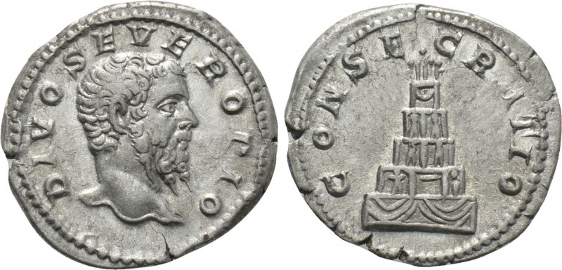 DIVUS SEPTIMIUS SEVERUS (Died 211). Denarius. Rome. 

Obv: DIVO SEVERO PIO. 
...