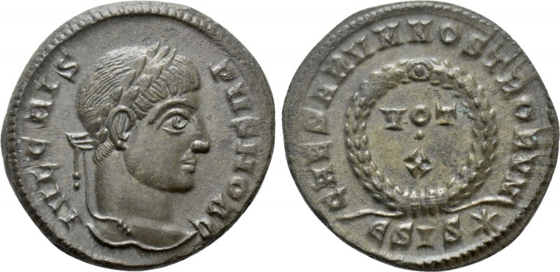 CRISPUS (Caesar, 316-326). Follis. Siscia. 

Obv: IVL CRISPVS NOB C. 
Laureat...