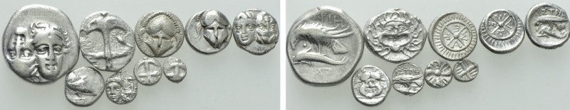 9 Greek Coins. 

Obv: .
Rev: .

. 

Condition: See picture.

Weight: g....