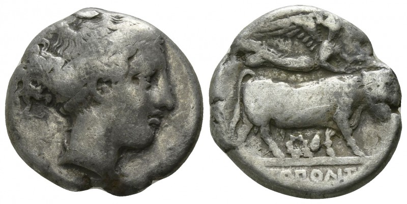 Campania. Neapolis circa 325-241 BC.
Nomos AR

18mm., 7,18g.

Head of nymph...
