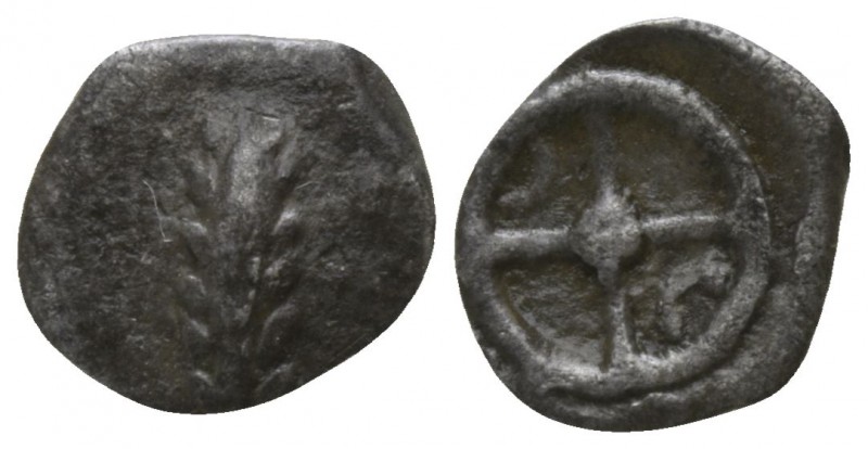 Lucania. Metapontion circa 520-500 BC.
Hemiobol AR

7mm., 0,29g.

Six-grain...