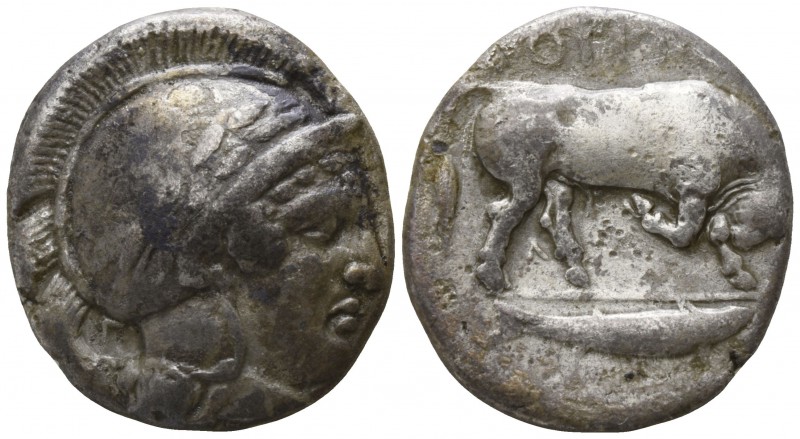 Lucania. Thourioi circa 420 BC.
Nomos AR

20mm., 7,58g.

Head of Athena rig...