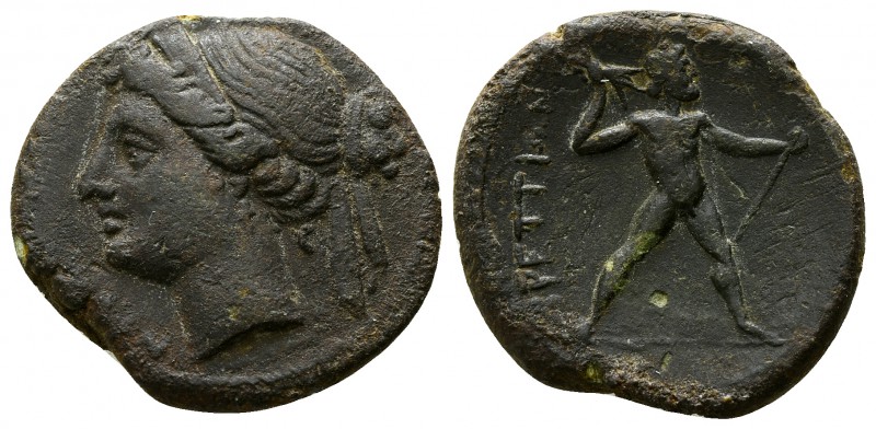 Bruttium. Brettii circa 214-211 BC.
Bronze Æ

19mm., 4,38g.

NIKA. Diademed...