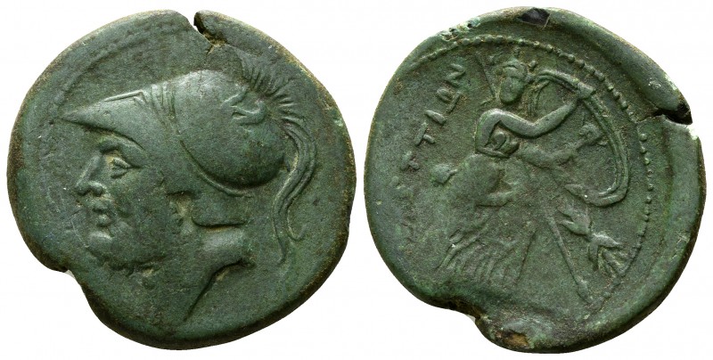Bruttium. Brettii circa 208-203 BC.
Double - Didrachm Æ

26mm., 10,55g.

He...
