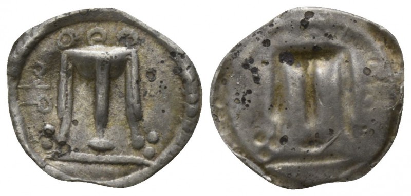 Bruttium. Kroton circa 530-500 BC.
Hemiobol AR

9mm., 0,12g.

Tripod with l...