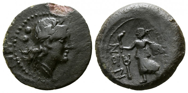 Bruttium. Petelia circa 200 BC.
Sextans Æ

17mm., 2,20g.

Laureate head of ...