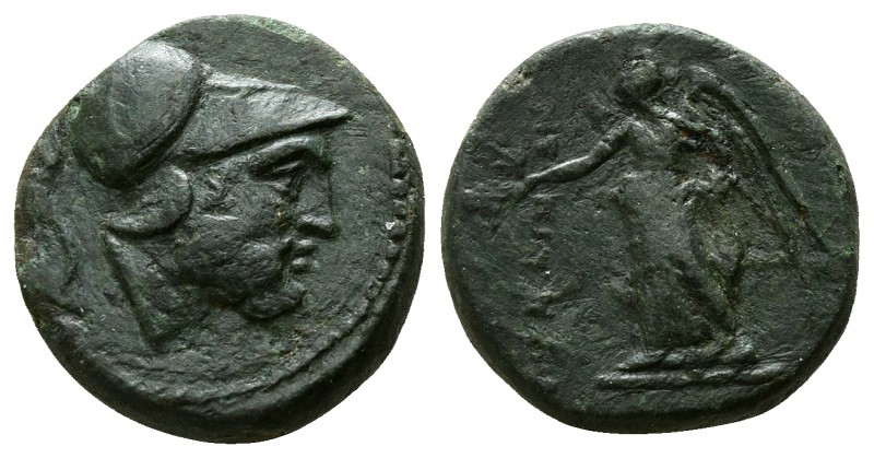 Bruttium. Petelia circa 200 BC.
Bronze Æ

14mm., 3,24g.

Helmeted head of A...