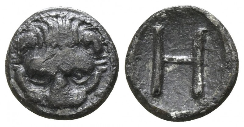 Bruttium. Rhegion 415-387 BC.
Hemilitron AR

6mm., 0,26g.

Lion's scalp fac...