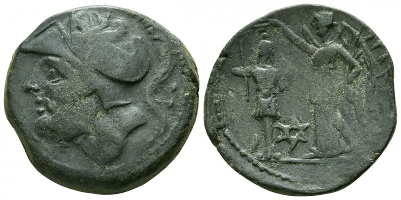 Bruttium. The Brettii circa 214-211 BC.
Didrachm Æ

25mm., 14,43g.

Helmete...