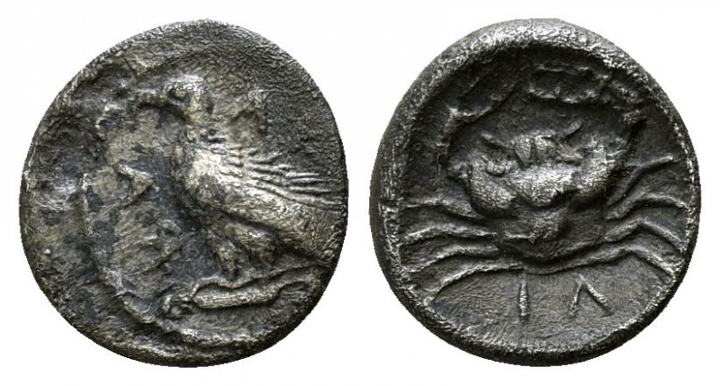 Sicily. Akragas circa 470-425 BC.
Litra AR

8mm., 0,54g.

Eagle standing le...