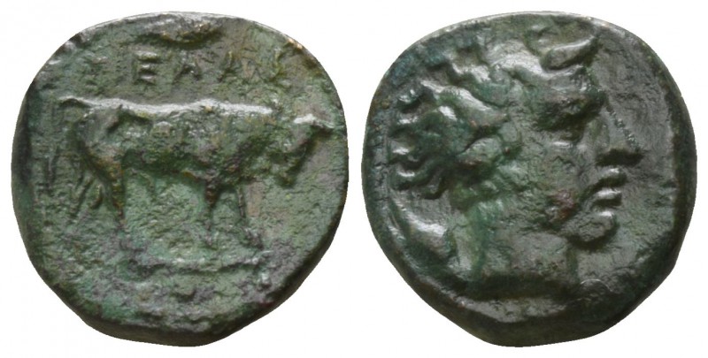 Sicily. Gela circa 420-405 BC.
Onkia AE

9mm., 1,23g.

ΓΕΛΑΣ; bull standing...