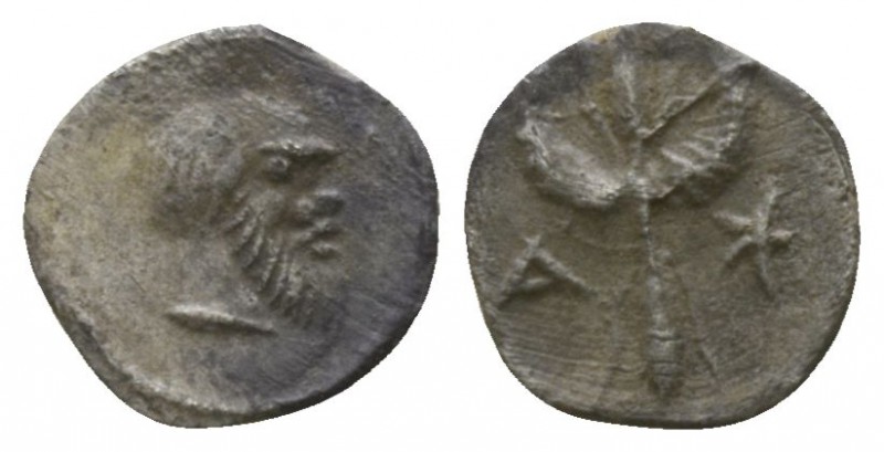 Sicily. Katane circa 450 BC.
Hexas AR

4mm., 0,07g.

Head of Silenos right ...