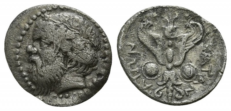 Sicily. Katane circa 410-405 BC.
Litra AR

12mm., 0,69g.

Head of Silenos l...