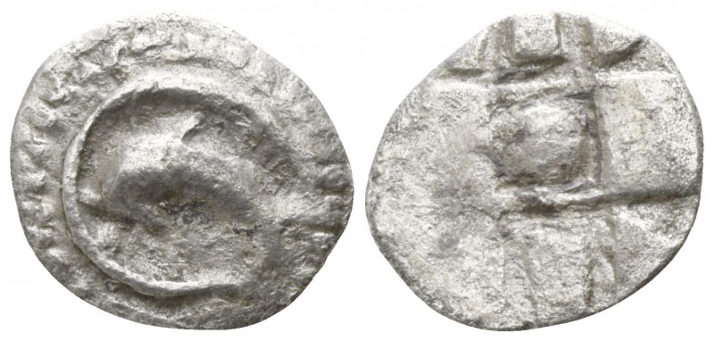 Sicily. Messana-Zankle circa 500-493 BC.
Litra AR

11mm., 0,85g.

Dolphin s...