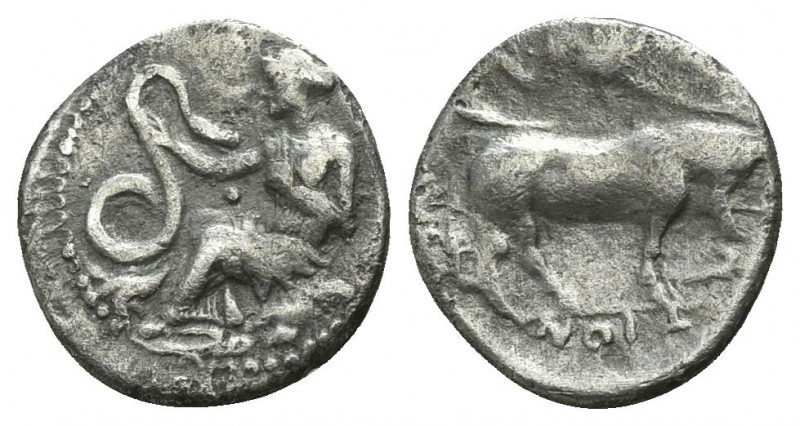 Sicily. Selinus circa 410 BC.
Litra AR

11mm., 0,68g.

Nymph seated left on...