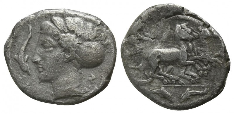 Sicily. Syracuse circa 412-406 BC.
Hemidrachm AR

15mm., 1,97g.

Charioteer...