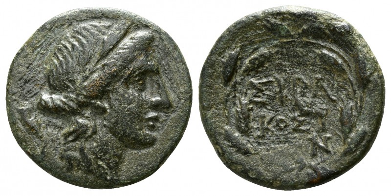 Sicily. Syracuse circa 212-200 BC.
Bronze Æ

15mm., 2,85g.

Wreathed head o...