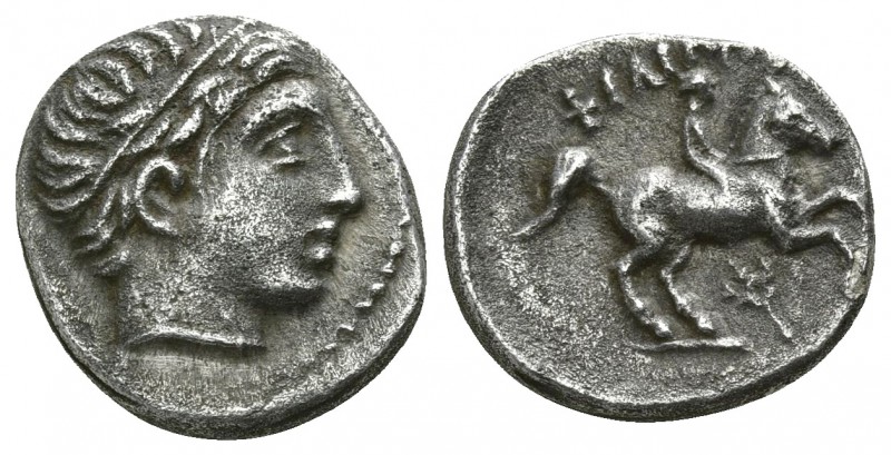Kings of Macedon. Amphipolis. Philip II. 359-336 BC.
1/5 Tetradrachm AR

13mm...