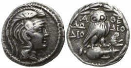 Attica. Athens. ΔΩ-, ΔΙΟ-, ΔΙΟ-, magistrates circa 186-147 BC. New Style Drachm AR