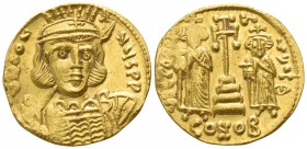 Constantine IV Pogonatus, with Heraclius and Tiberius. AD 668-685. Constantinople. Solidus AV