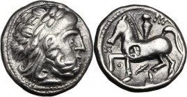 Celtic World. Celts in Eastern Europe. AR Tetradrachm, imitating Philip II of Macedon, 3rd cent. BC. Laureate head of Zeus with crude features right. ...