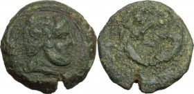 Greek Italy. Uncertain Central Etruria. Incuse Centesimal Group. AE 30-Units, late 4th-3rd century BC. Bearded head of Hercle right, wearing lion skin...
