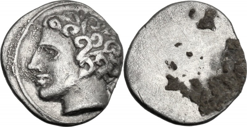 Greek Italy. Etruria, Populonia. AR 5-Asses, 3rd century BC. Young male head lef...