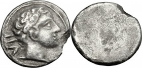 Greek Italy. Etruria, Populonia. AR 2.5-Asses, 3rd century BC. Male head right; behind, VII. Linear border. / Blank. Vecchi EC I, 95; HN Italy 175; HG...