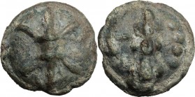 Greek Italy. Northern Apulia, Luceria. Light series. AE Cast Quadrunx, c. 217-212 BC. Thunderbolt; to right, L. / Club; L left, four pellets right. HN...