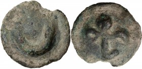 Greek Italy. Northern Apulia, Luceria. Light series. AE Cast Semuncia, c. 217-212 BC. Crescent. / Thyrsus with fillets; in field, L. Vecchi ICC 350; H...