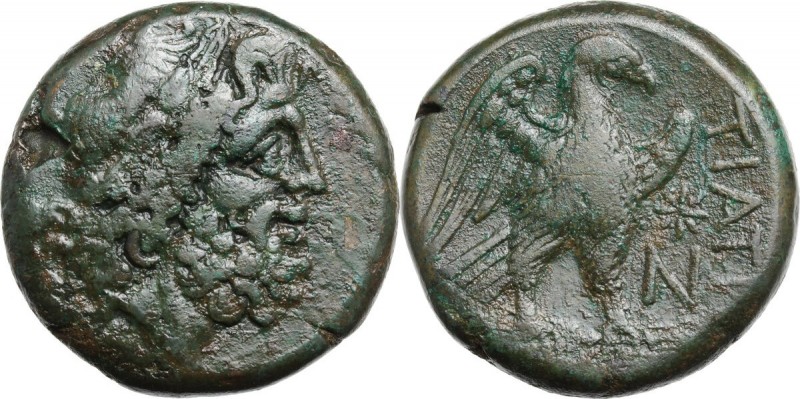 Greek Italy. Northern Apulia, Teate. AE Nummus, 225-200 BC. Head of Zeus of Dodo...