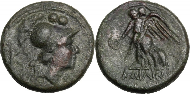 Greek Italy. Southern Apulia, Caelia. AE Sextans, c. 220-150 BC. Helmeted head o...