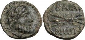 Greek Italy. Southern Apulia, Caelia. AE Uncia, c. 220-150 BC. Laureate head of Zeus right. / ΚΑΙΛΙ / ΝΩΝ. Thunderbolt. SNG ANS 688; HN Italy 769. AE....