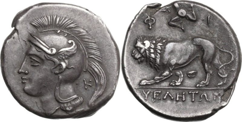 Greek Italy. Northern Lucania, Velia. AR Didrachm, c. 300-280 BC. Head of Athena...